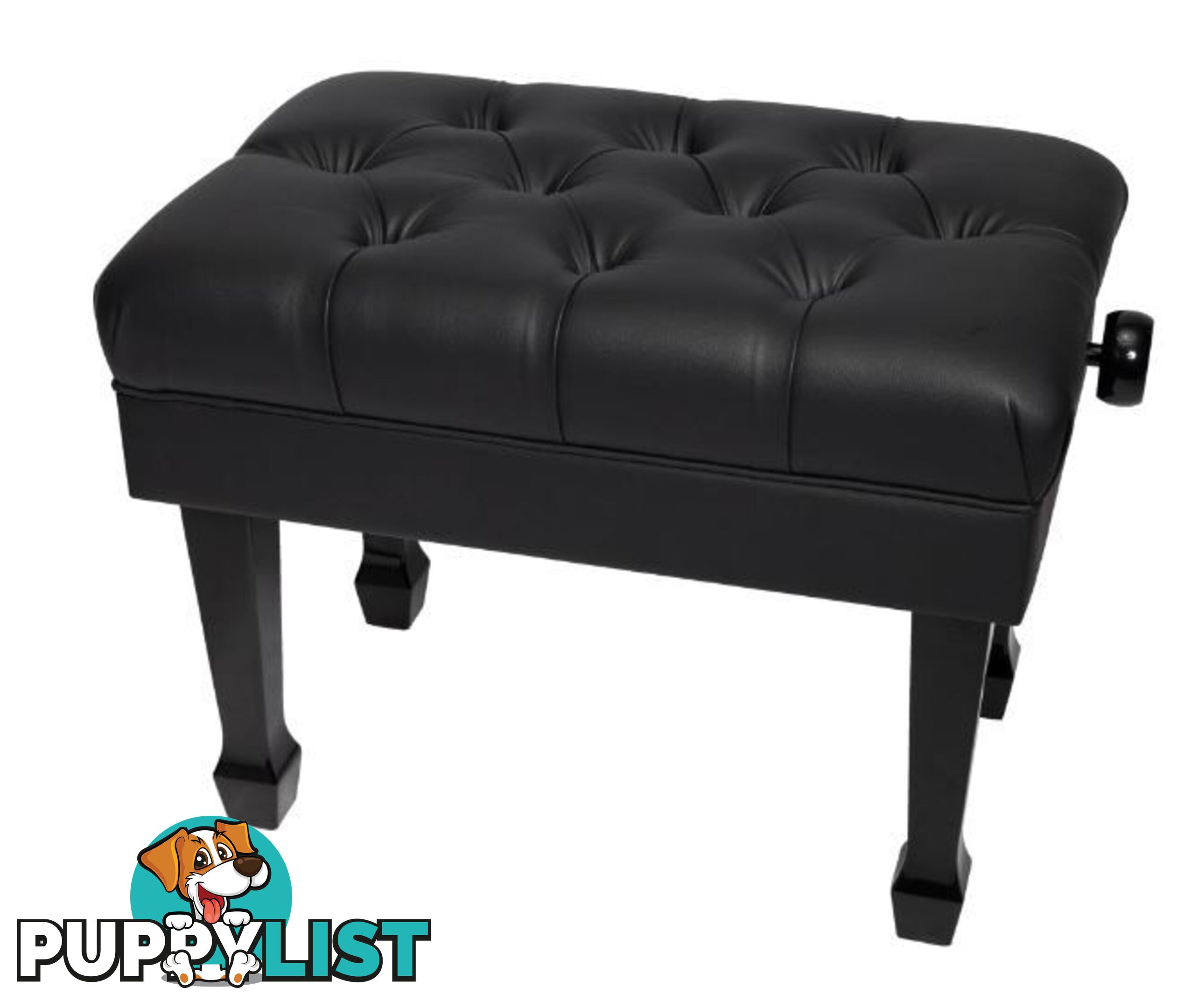 Crown Deluxe Skirted & Tufted Hydraulic Height Adjustable Piano Bench (Black)