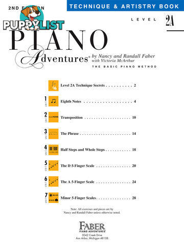 Piano Adventures Level 2A - Technique & Artistry Book