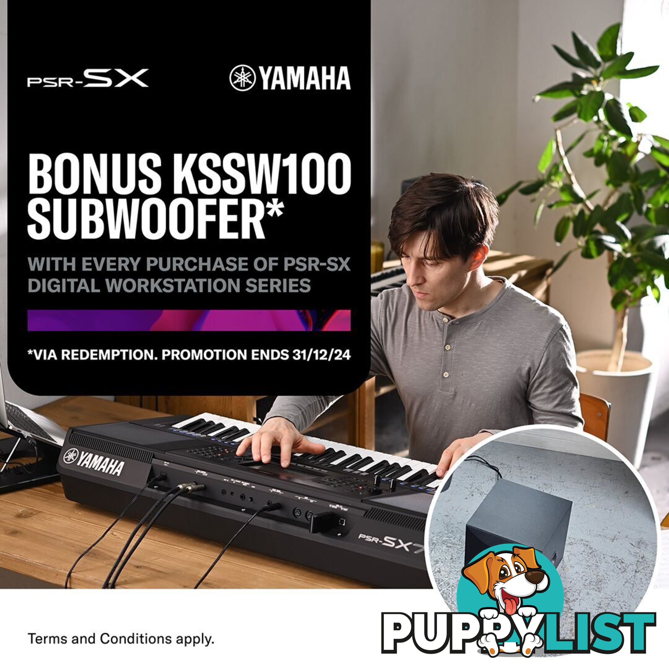 A bonus Offer from Yamaha on every purchase of a PSR SX digital workstation.  KSSW100 subwoofer 