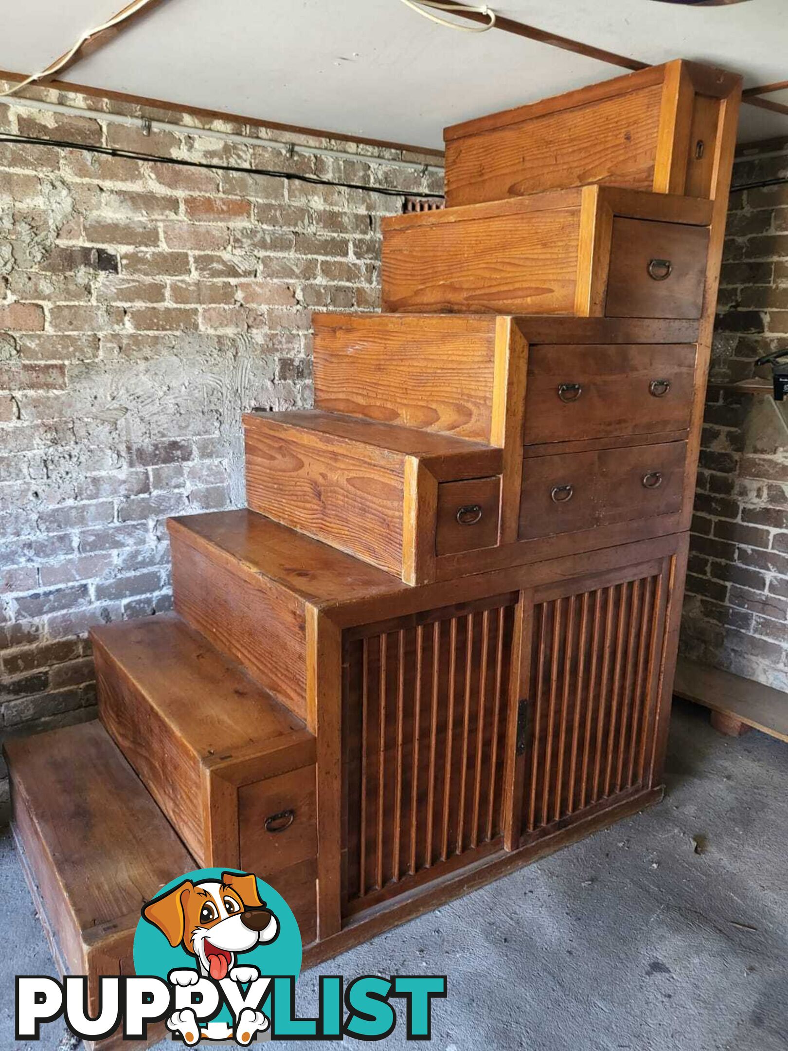 Kaidan Dansu Japanese Cedar Step Chest - Antique