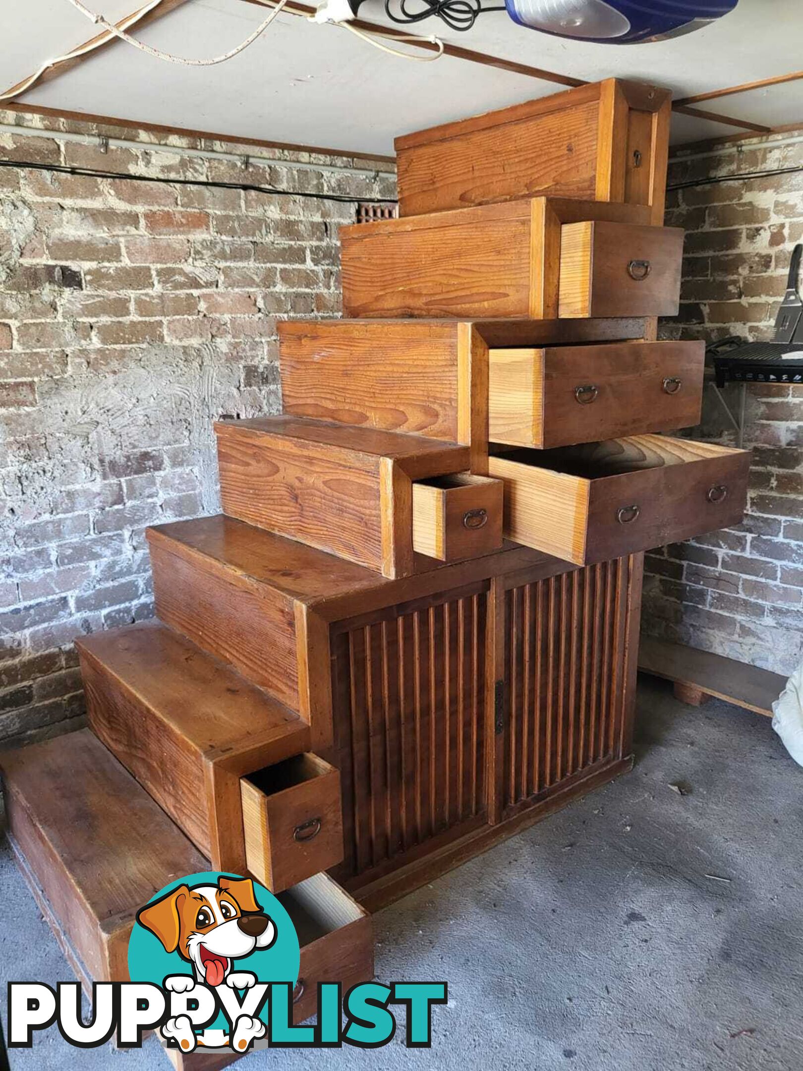 Kaidan Dansu Japanese Cedar Step Chest - Antique