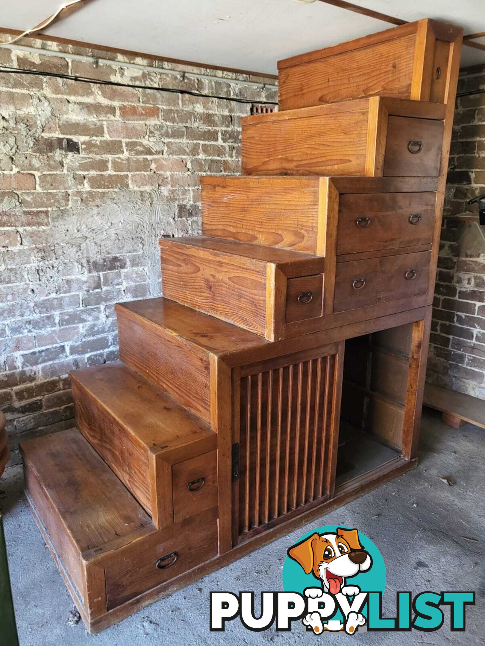 Kaidan Dansu Japanese Cedar Step Chest - Antique