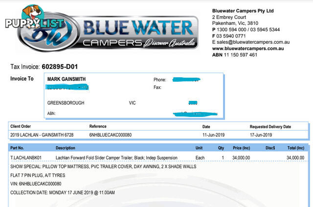 2019 Blue Water Campers Lachlan