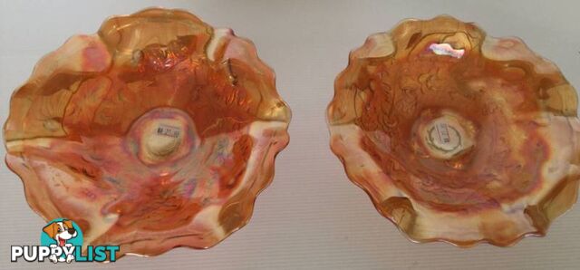 2 carnival glass bowls by Sowerby Marigold colour Thistle and