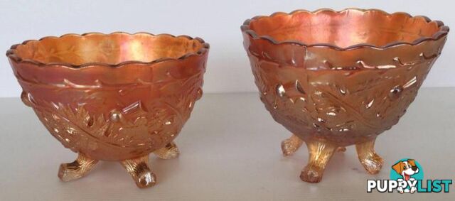 Carnival glass sugar & nut bowls Marigold colour By Sowerby T