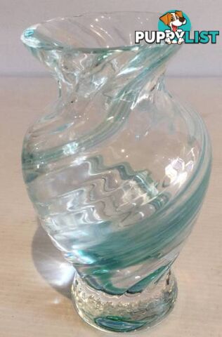 Caithness vintage glass vase jade colour Swirl effect glass