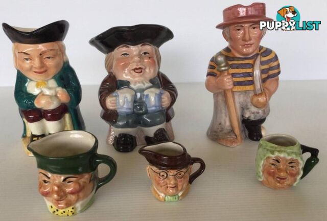 Toby Jugs X 6 Small & miniature 6 assorted Toby Jugs Tallest