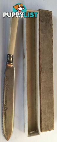 Vintage carving bread knife Stainless nickel with faux bone hand