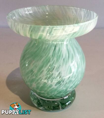 Caithness glass vase unusual shape Wide opening Jade and white