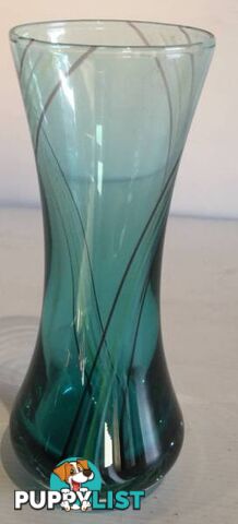 Vintage Caithness glass vase green with Black and white stripes