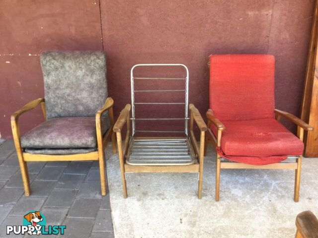 3 vintage mid century armchairs