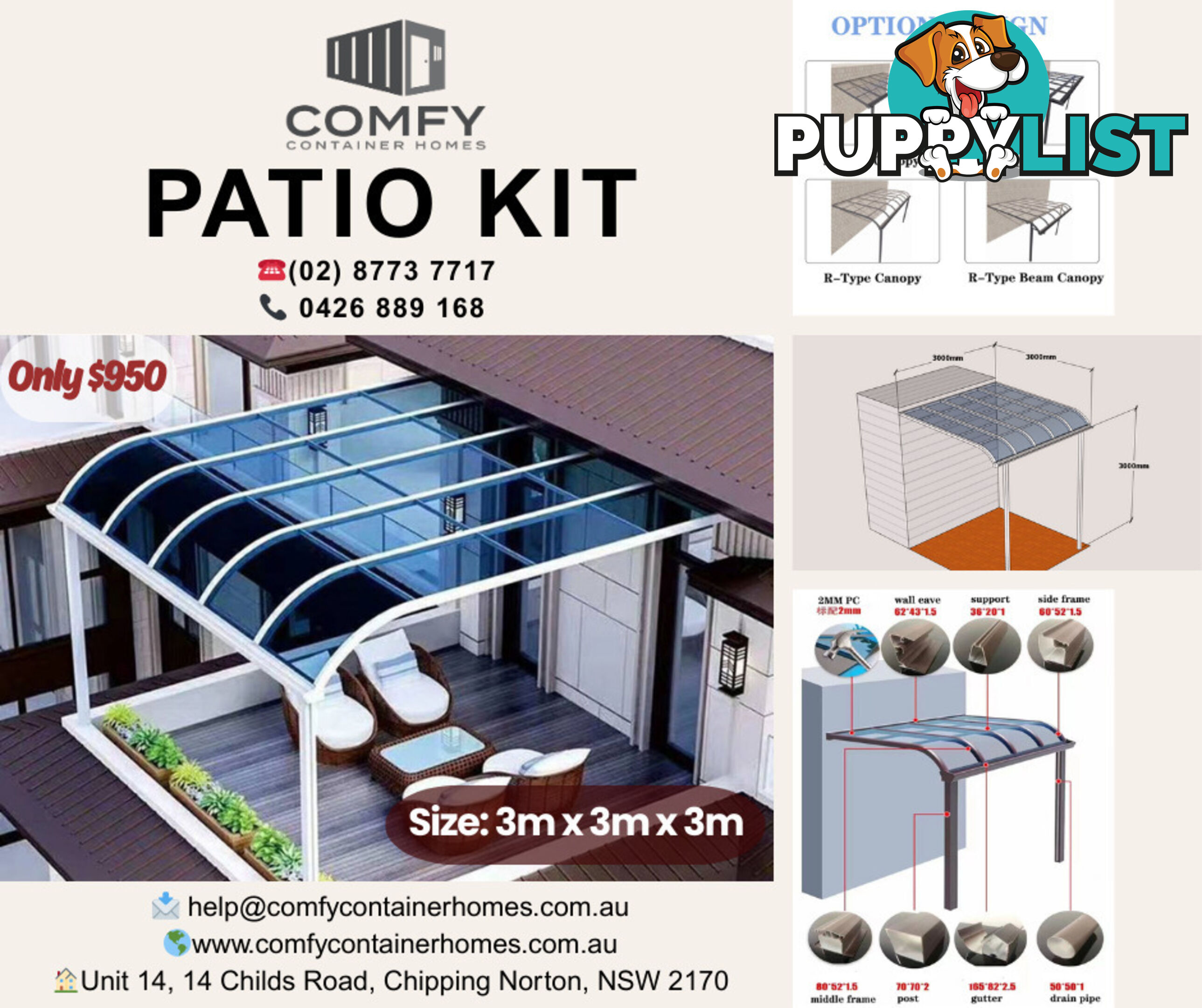 CLEARANCE SALE !!! 3m x 3m x 3m Modern Patio Kit