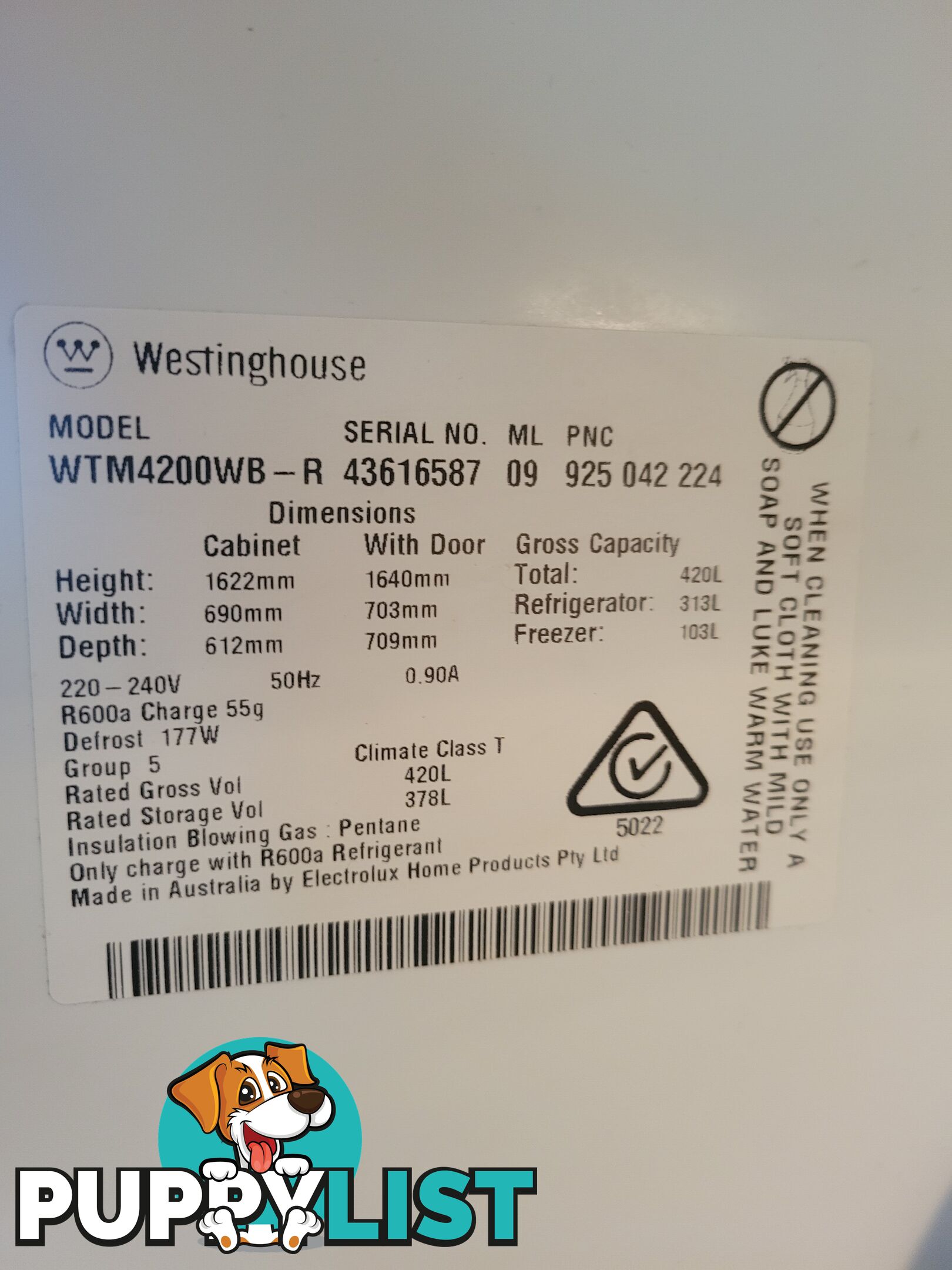 Westinghouse 420L top mount Fridge/Freezer