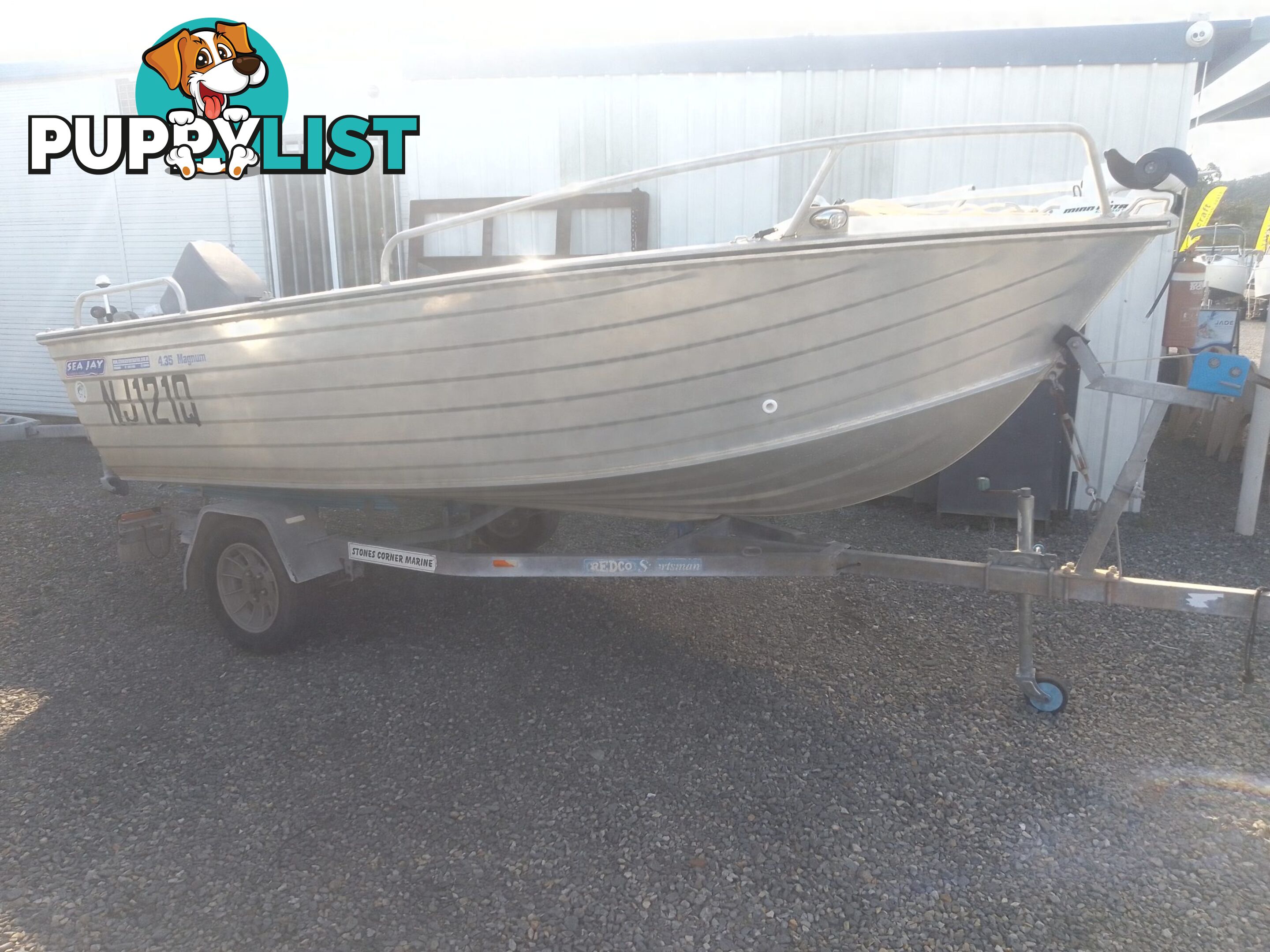 USED SEAJAY MAGNUM 4.35M OPEN DINGHY WITH A 2012 40HP YAMAHA OUTBOARD ON A 2002 REDCO SINGLE AXLE BOAT TRAILER