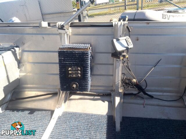 USED 2008 STACER 395 SEASPRITE OPEN DINGHY WITH A MERCURY 25HP OUTBOARD ON A 2003 SEALINK SINGLE AXLE TRAILER.