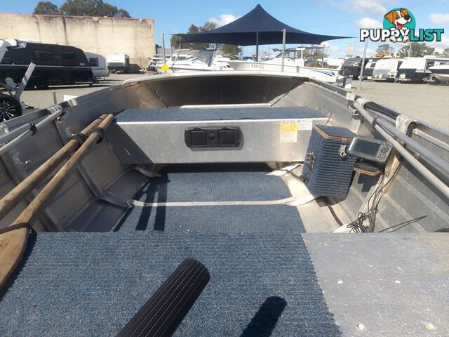 USED 2008 STACER 395 SEASPRITE OPEN DINGHY WITH A MERCURY 25HP OUTBOARD ON A 2003 SEALINK SINGLE AXLE TRAILER.