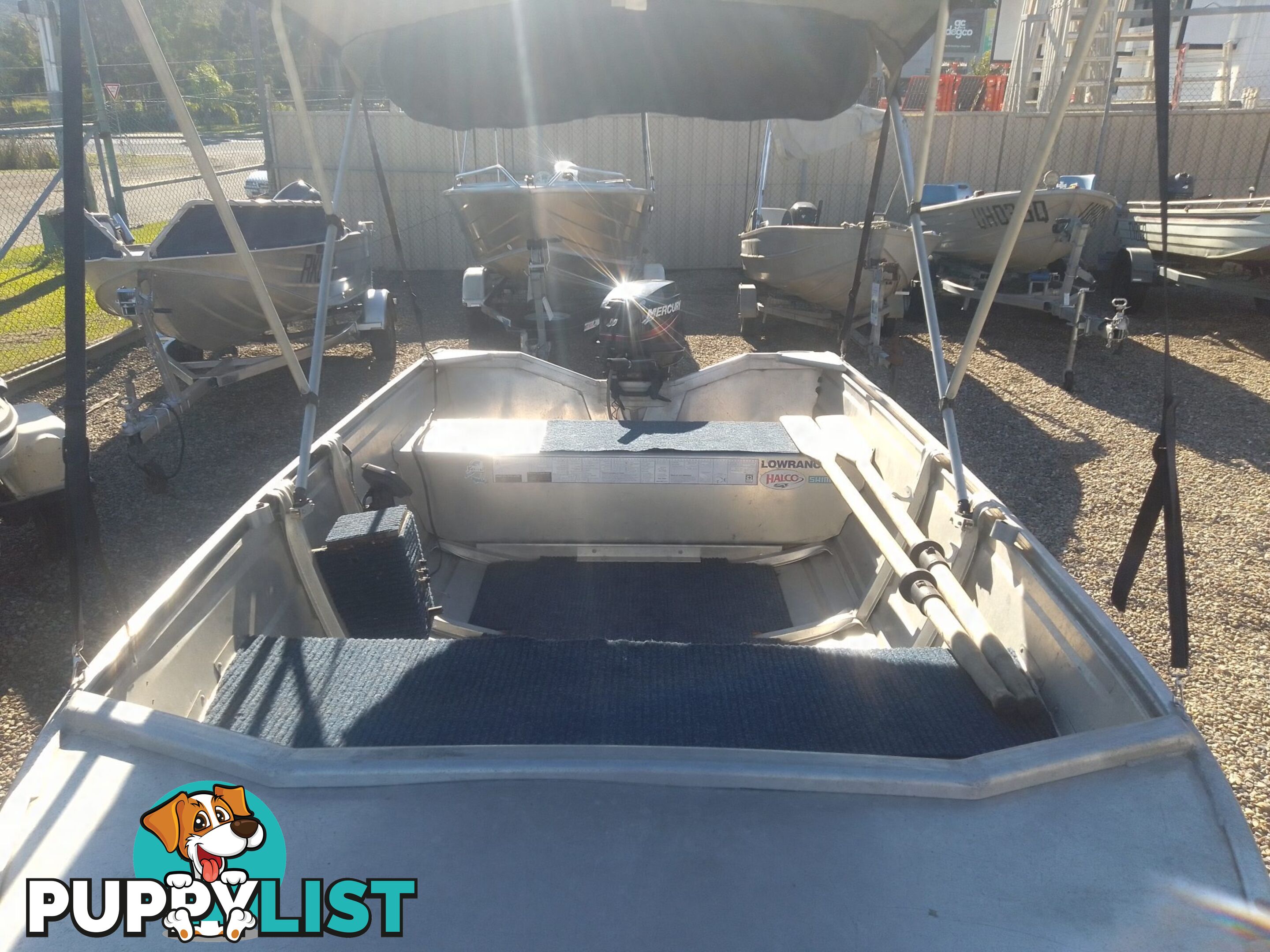 USED 2008 STACER 395 SEASPRITE OPEN DINGHY WITH A MERCURY 25HP OUTBOARD ON A 2003 SEALINK SINGLE AXLE TRAILER.