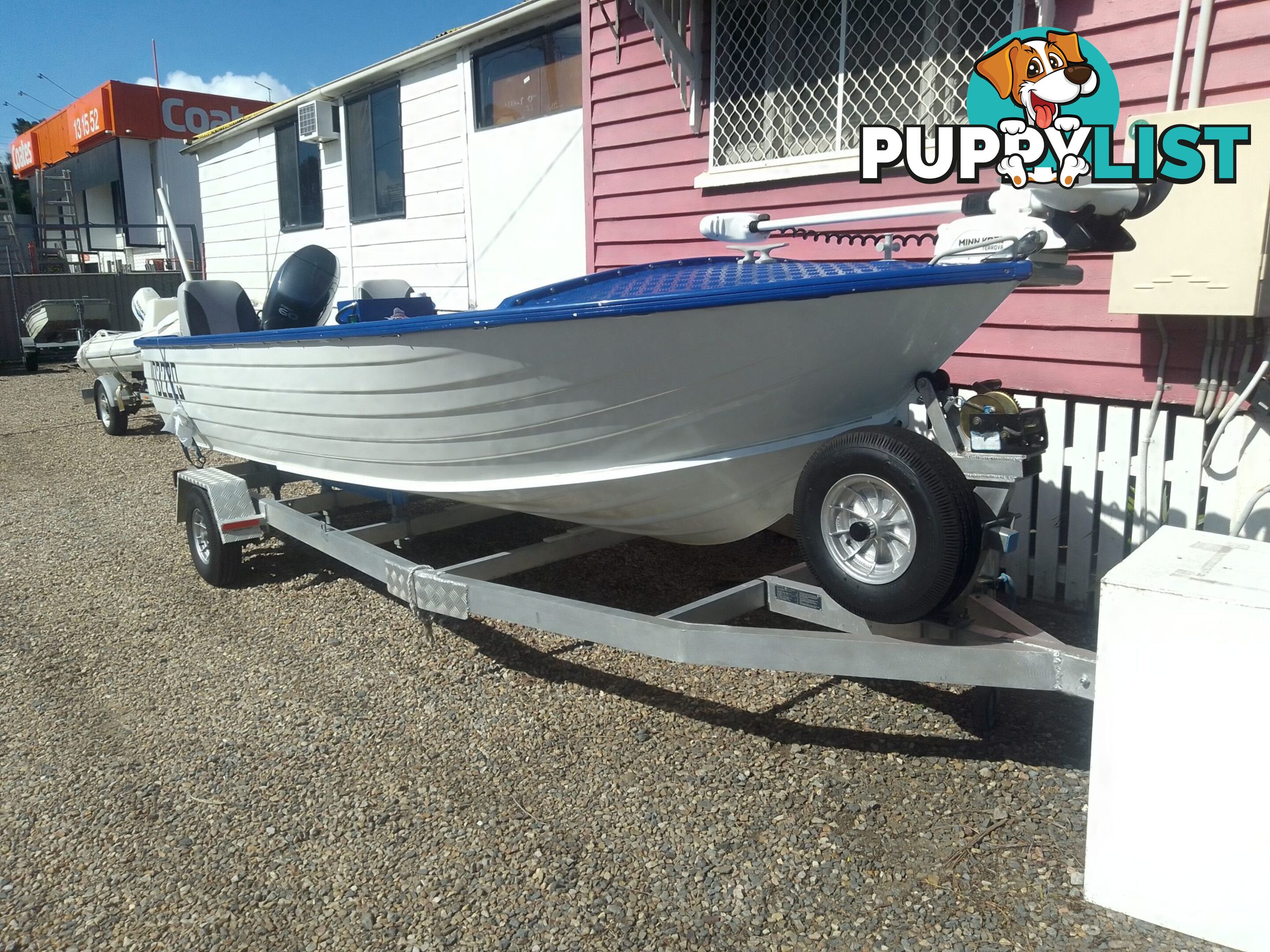 USED SEA HUNTER 4.5M OPEN DINGHY WITH A 2009 MODEL YAMAHA FOUR STROKE ENGINE ON A VZF FABRICATIONS ALLOY TRAILER