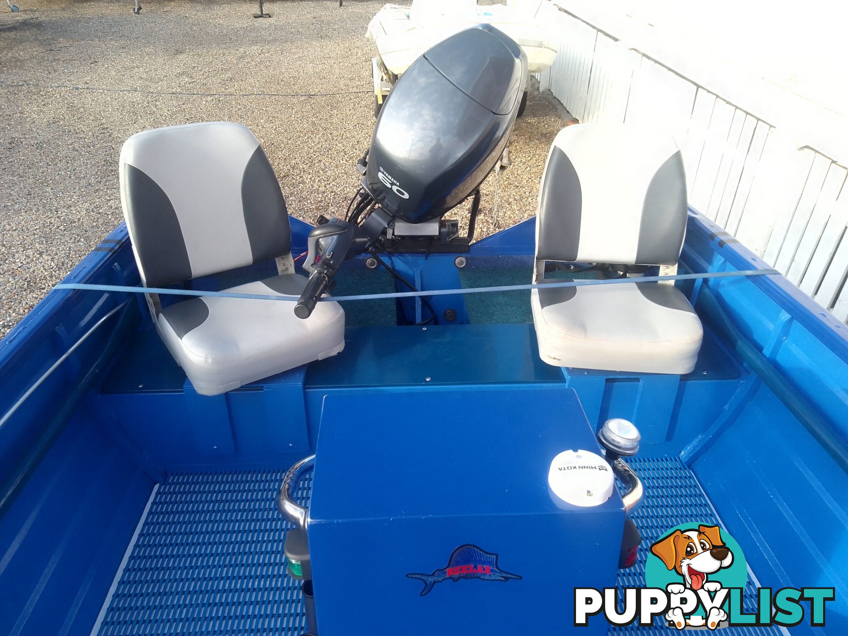 USED SEA HUNTER 4.5M OPEN DINGHY WITH A 2009 MODEL YAMAHA FOUR STROKE ENGINE ON A VZF FABRICATIONS ALLOY TRAILER