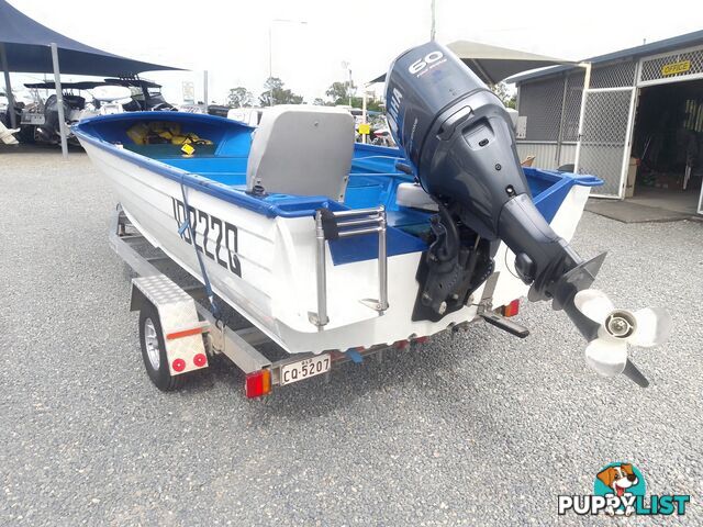 USED SEA HUNTER 4.5M OPEN DINGHY WITH A 2009 MODEL YAMAHA FOUR STROKE ENGINE ON A VZF FABRICATIONS ALLOY TRAILER