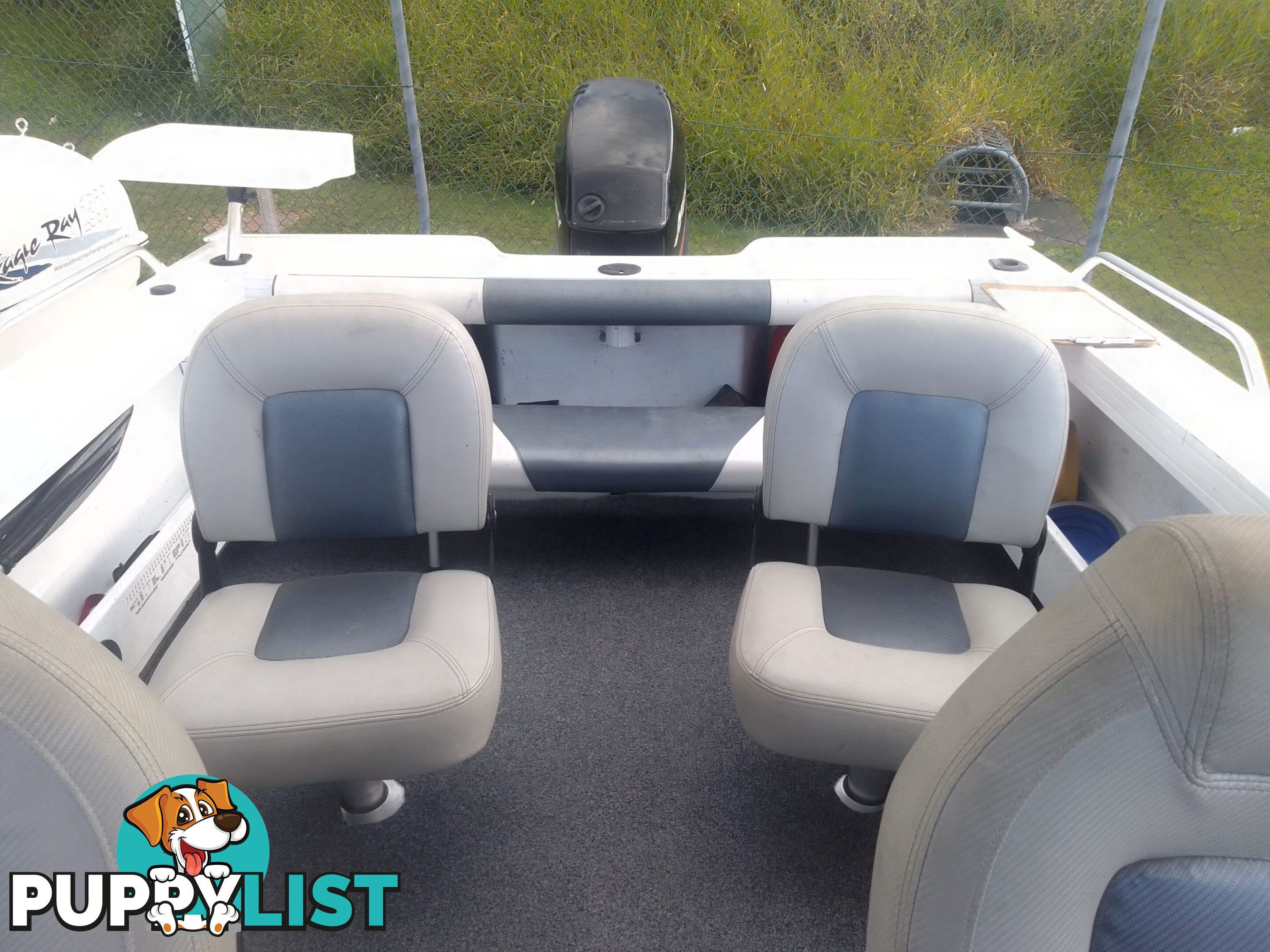 USED 2015 STACER SEAWAY 4.49M RUNABOAT WITH A 3 CYLINDER 50HP MERCURY ENGINE ON A 2014 TELWATER TRAILER.