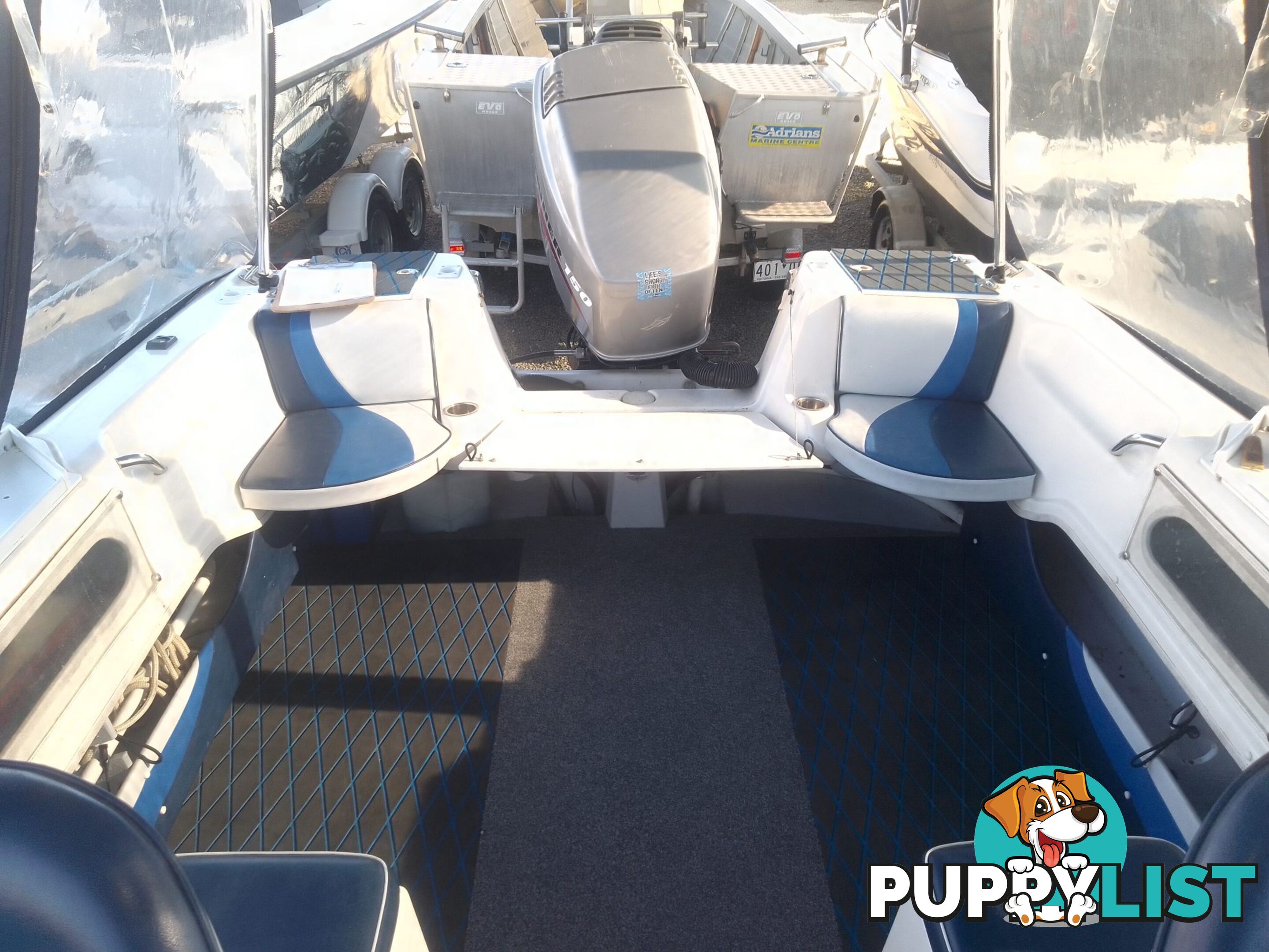 USED 2008 SAVAGE SURVEYOR HALF CABIN POWER BOAT ON A 2007 DUNBIER TRAILER WITH A 150HP MARINER EFI OUTBOARD MOTOR