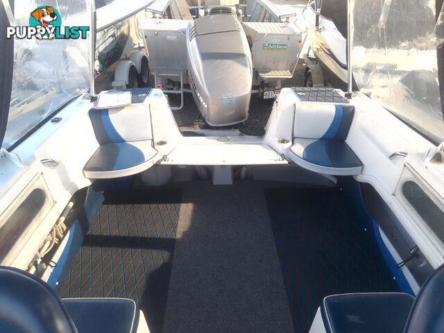 USED 2008 SAVAGE SURVEYOR HALF CABIN POWER BOAT ON A 2007 DUNBIER TRAILER WITH A 150HP MARINER EFI OUTBOARD MOTOR