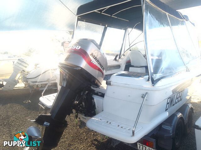 USED 2008 SAVAGE SURVEYOR HALF CABIN POWER BOAT ON A 2007 DUNBIER TRAILER WITH A 150HP MARINER EFI OUTBOARD MOTOR