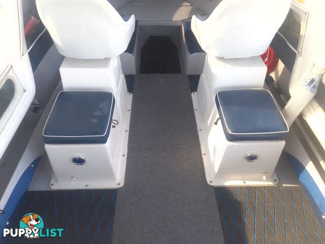 USED 2008 SAVAGE SURVEYOR HALF CABIN POWER BOAT ON A 2007 DUNBIER TRAILER WITH A 150HP MARINER EFI OUTBOARD MOTOR