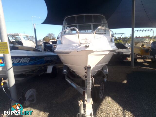USED 2008 SAVAGE SURVEYOR HALF CABIN POWER BOAT ON A 2007 DUNBIER TRAILER WITH A 150HP MARINER EFI OUTBOARD MOTOR
