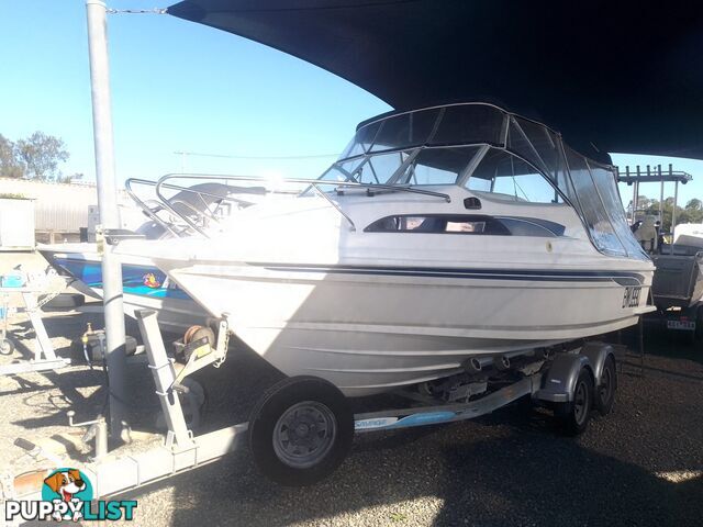 USED 2008 SAVAGE SURVEYOR HALF CABIN POWER BOAT ON A 2007 DUNBIER TRAILER WITH A 150HP MARINER EFI OUTBOARD MOTOR