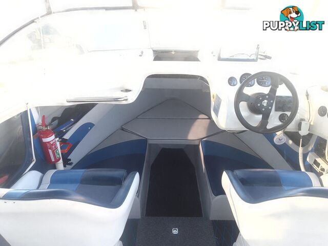 USED 2008 SAVAGE SURVEYOR HALF CABIN POWER BOAT ON A 2007 DUNBIER TRAILER WITH A 150HP MARINER EFI OUTBOARD MOTOR