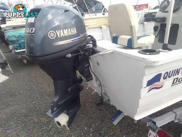 USED 2002 QUINTREX 4.2M CENTRE CONSOLE WIDE BODY DORY WITH A 40HP YAMAHA FOUR STROKE OUTBOARD ON A 2007 DUNBIER TRAILER.