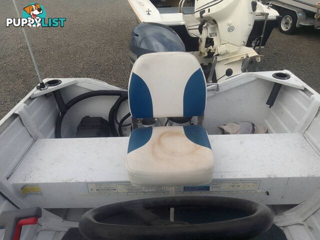 USED 2002 QUINTREX 4.2M CENTRE CONSOLE WIDE BODY DORY WITH A 40HP YAMAHA FOUR STROKE OUTBOARD ON A 2007 DUNBIER TRAILER.