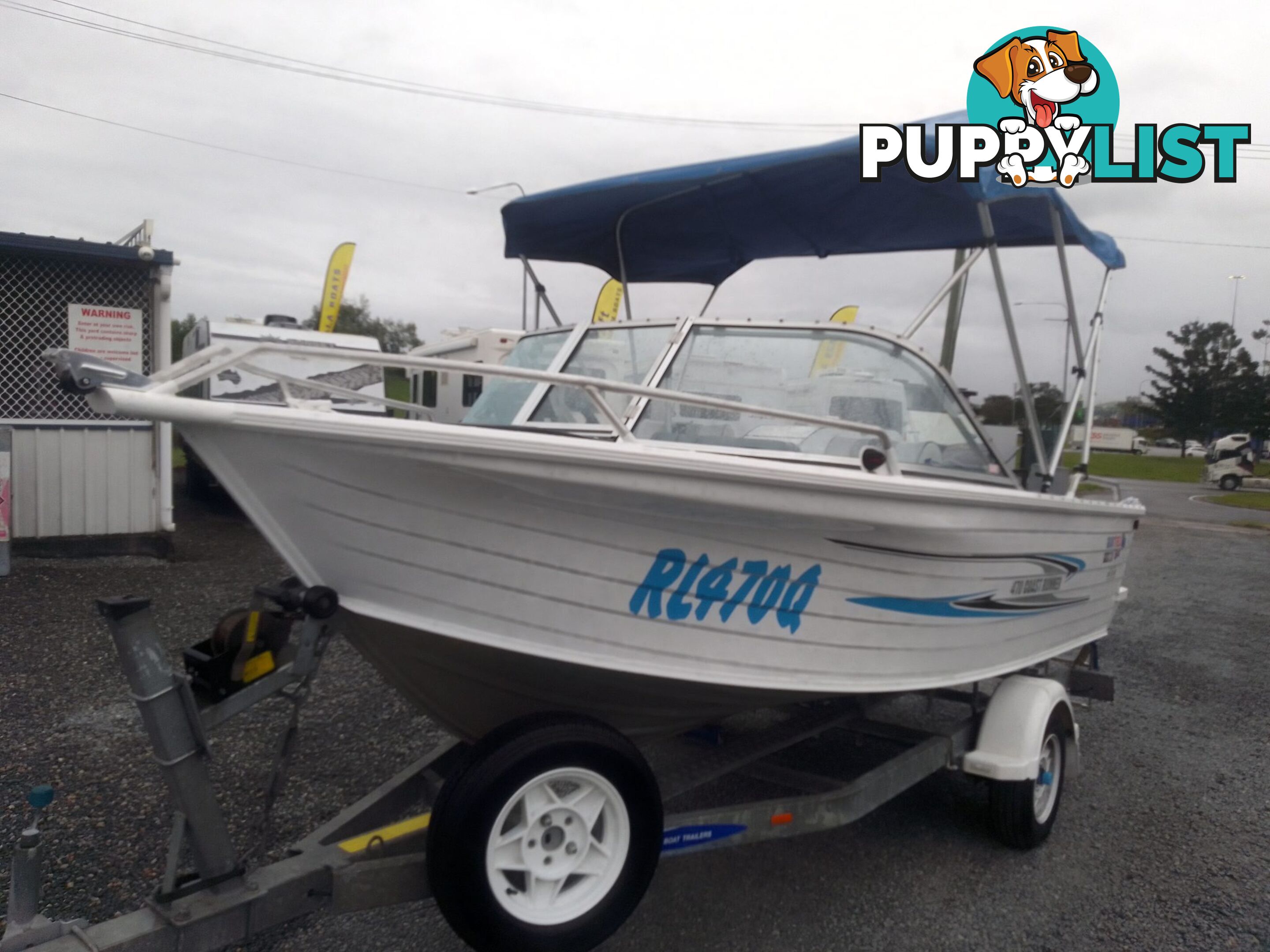 USED 2008 QUINTREX COAST RUNNER 470 WITH A 60HP MERCURY OUTBOARD ON A 2008 TELWATER SINGLE AXLE TRAILER