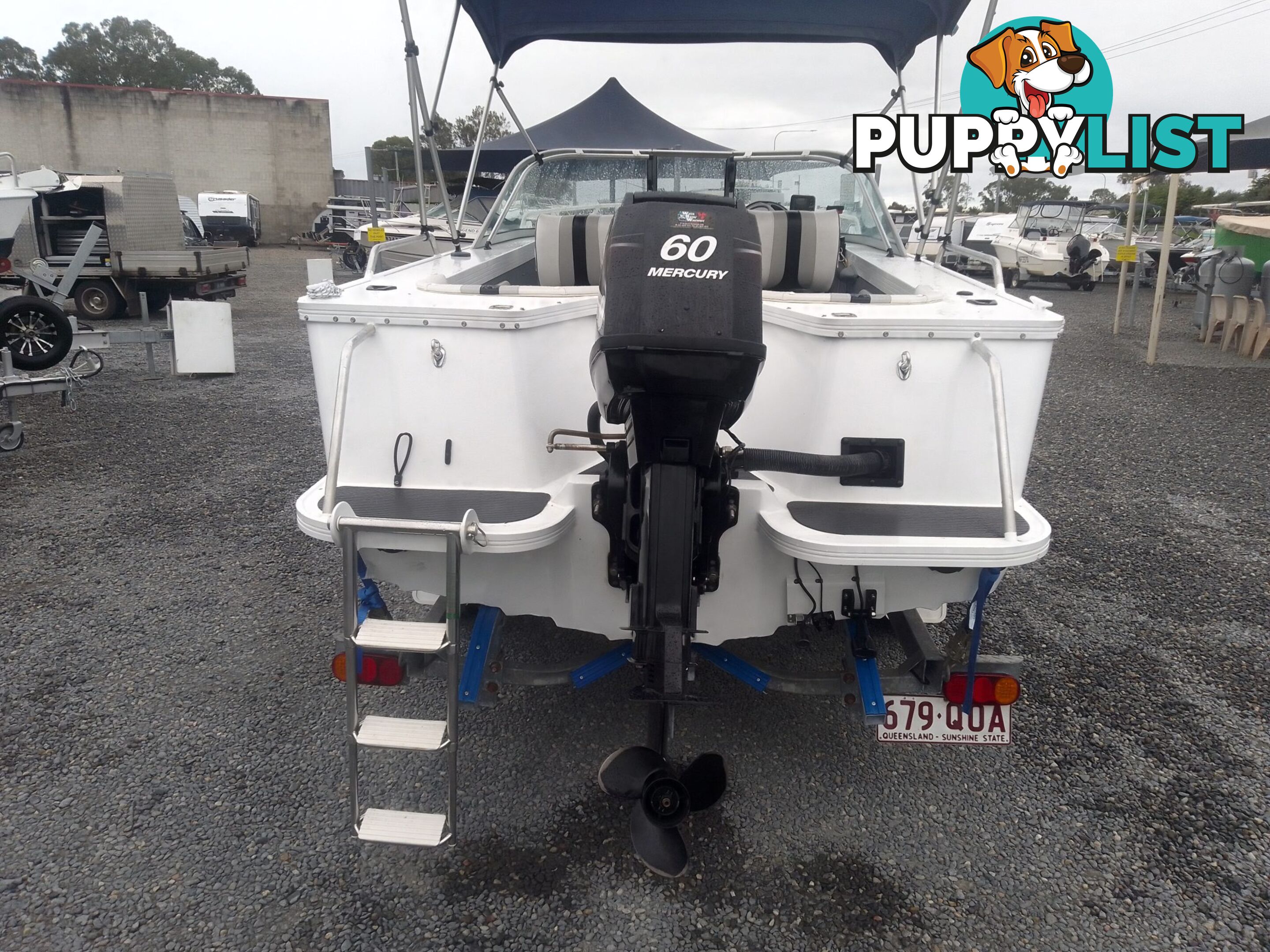 USED 2008 QUINTREX COAST RUNNER 470 WITH A 60HP MERCURY OUTBOARD ON A 2008 TELWATER SINGLE AXLE TRAILER