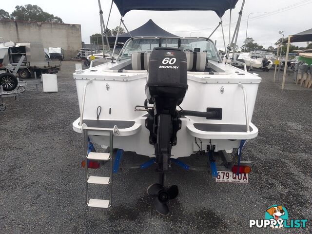 USED 2008 QUINTREX COAST RUNNER 470 WITH A 60HP MERCURY OUTBOARD ON A 2008 TELWATER SINGLE AXLE TRAILER