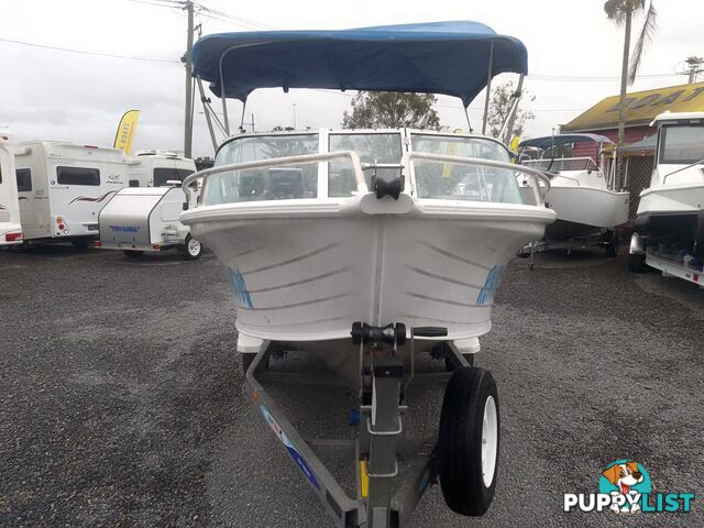 USED 2008 QUINTREX COAST RUNNER 470 WITH A 60HP MERCURY OUTBOARD ON A 2008 TELWATER SINGLE AXLE TRAILER