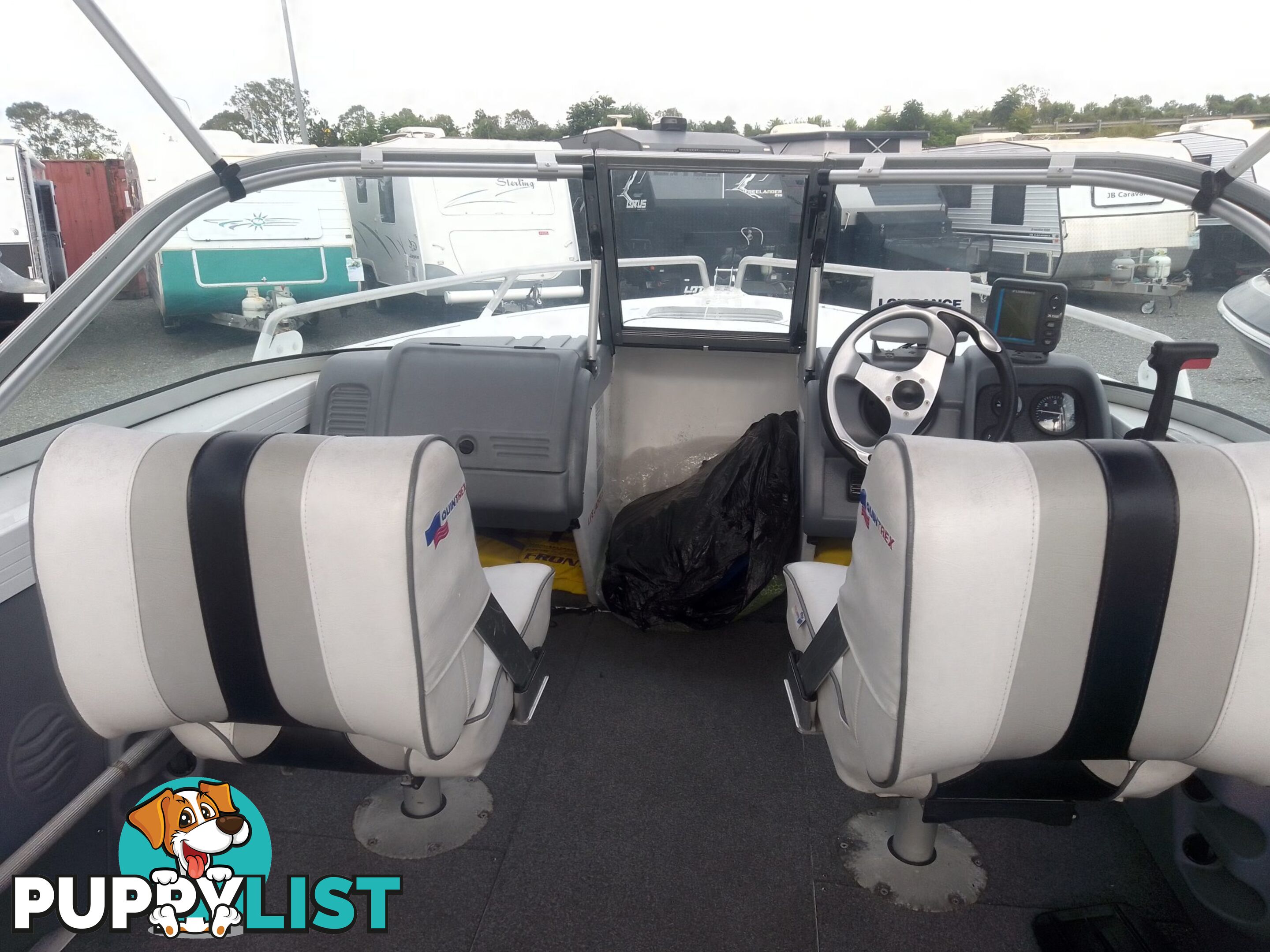 USED 2008 QUINTREX COAST RUNNER 470 WITH A 60HP MERCURY OUTBOARD ON A 2008 TELWATER SINGLE AXLE TRAILER