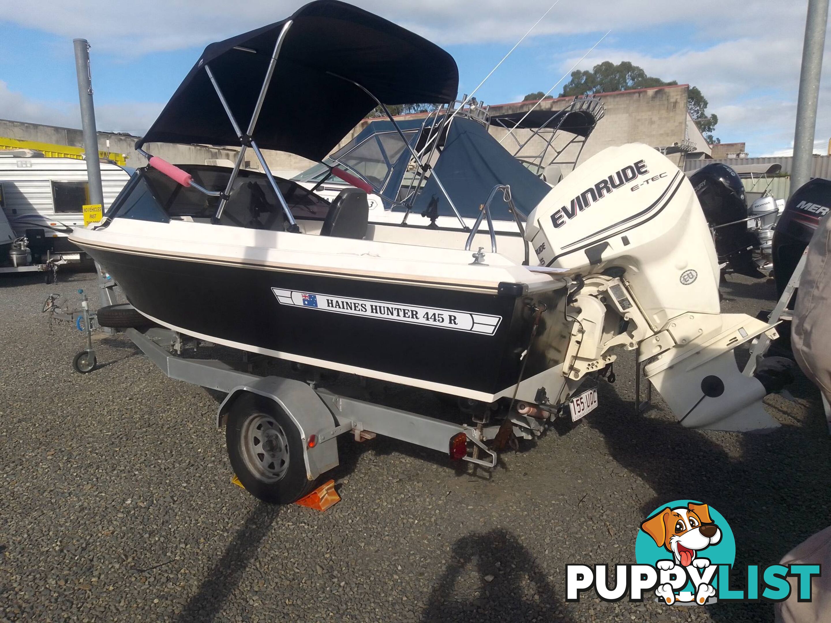 USED 1989 HAINES HUNTER 455R SPORTS RUNABOAT WITH A 115HP ETEC OUTBOARD ON A 1981 FELK TRAILER