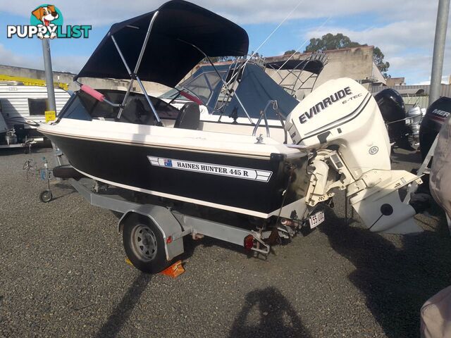 USED 1989 HAINES HUNTER 455R SPORTS RUNABOAT WITH A 115HP ETEC OUTBOARD ON A 1981 FELK TRAILER