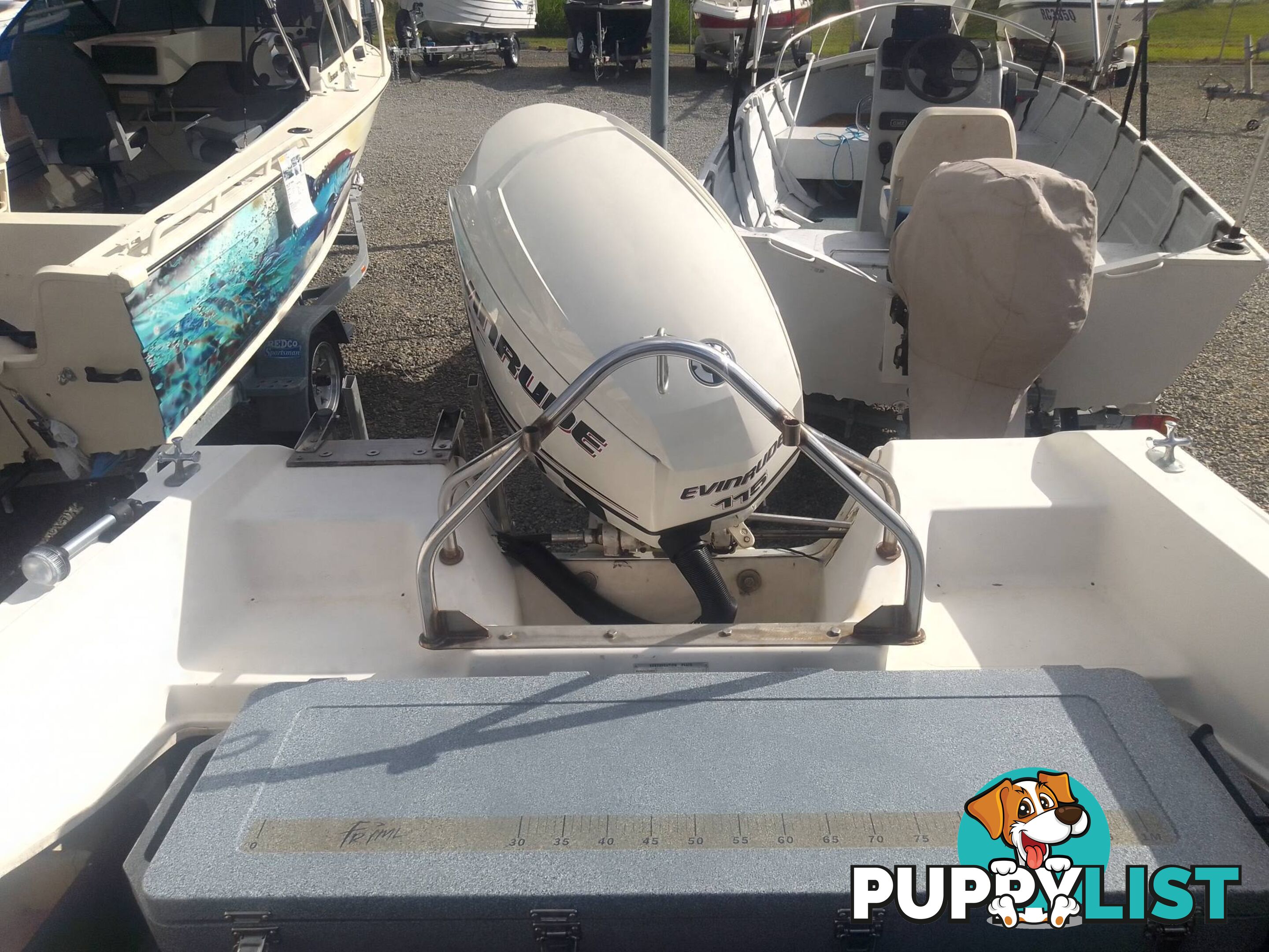 USED 1989 HAINES HUNTER 455R SPORTS RUNABOAT WITH A 115HP ETEC OUTBOARD ON A 1981 FELK TRAILER