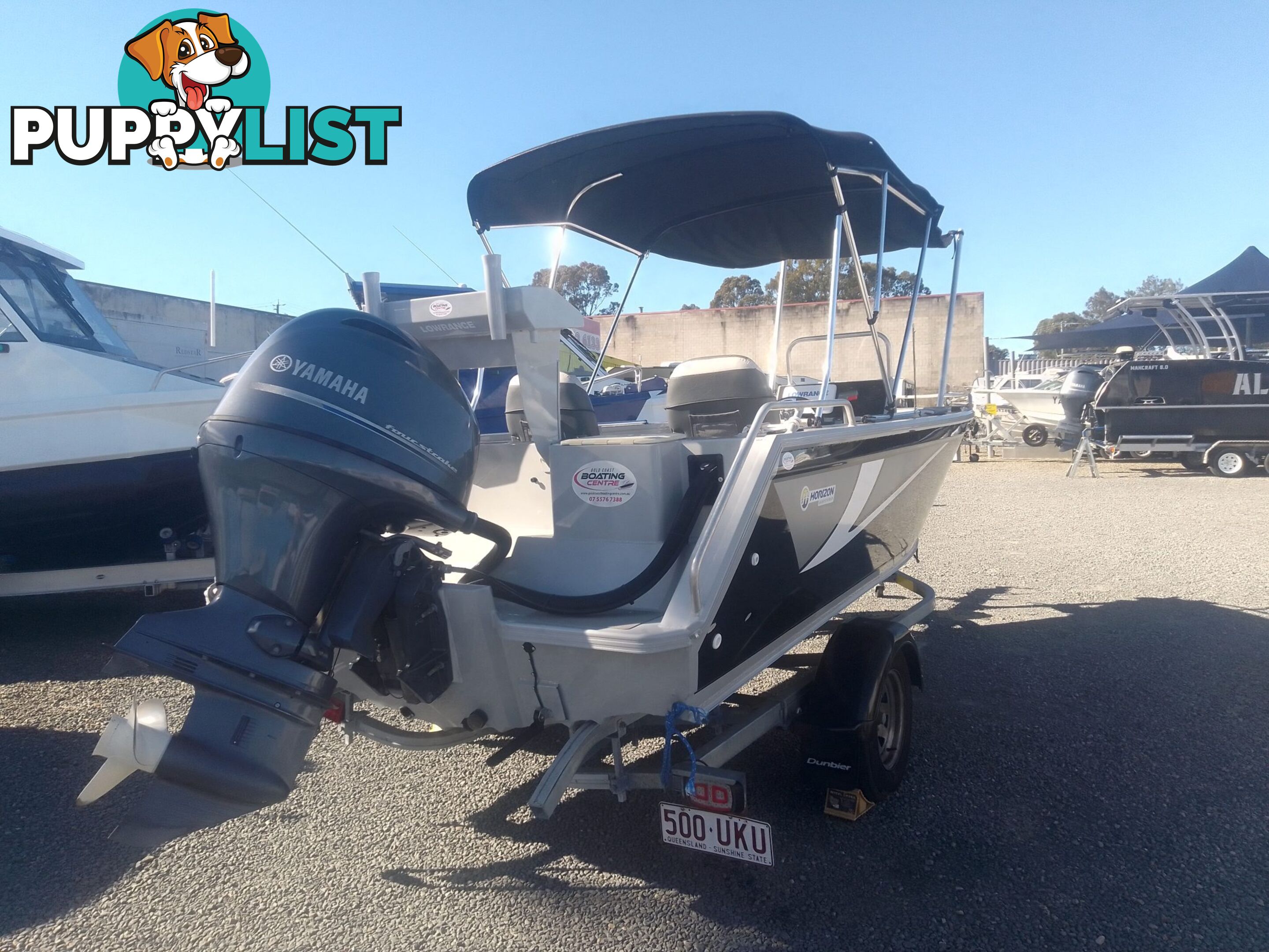 USED 2020 HORIZON FREESTYLER 5.25M SIDE CONSOLE WITH A 2020 YAMAHA 90HP 4 STROKE OUTBOARD ON A 2020 DUNBIER SINGLE AXLE TRAILER.