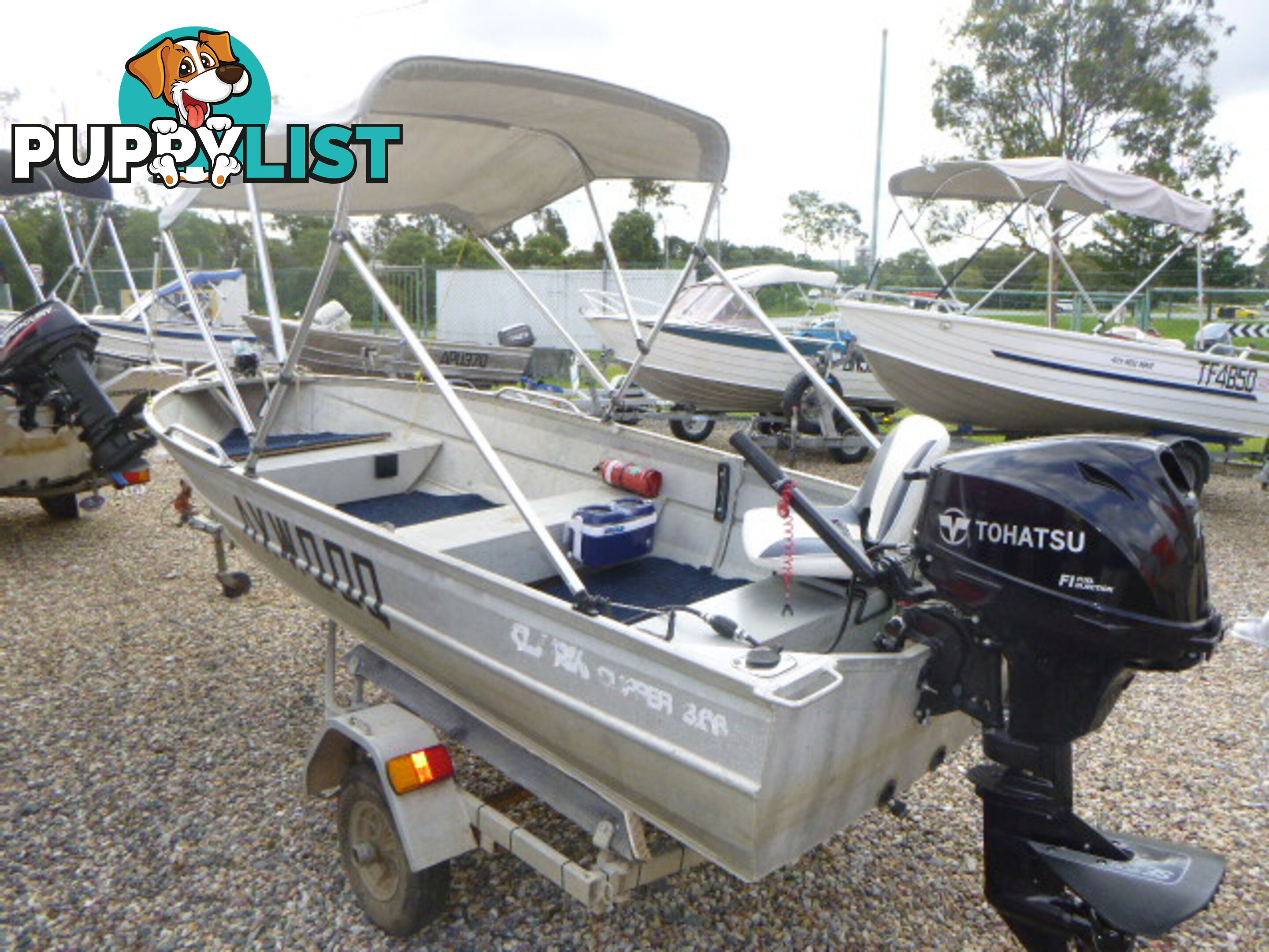 CLARK 3.1 CLIPPER DINGHY WITH 15HP 4 STROKE TOHATSU AND TRAILER Stock# 8486  TYPE Boats   LENG