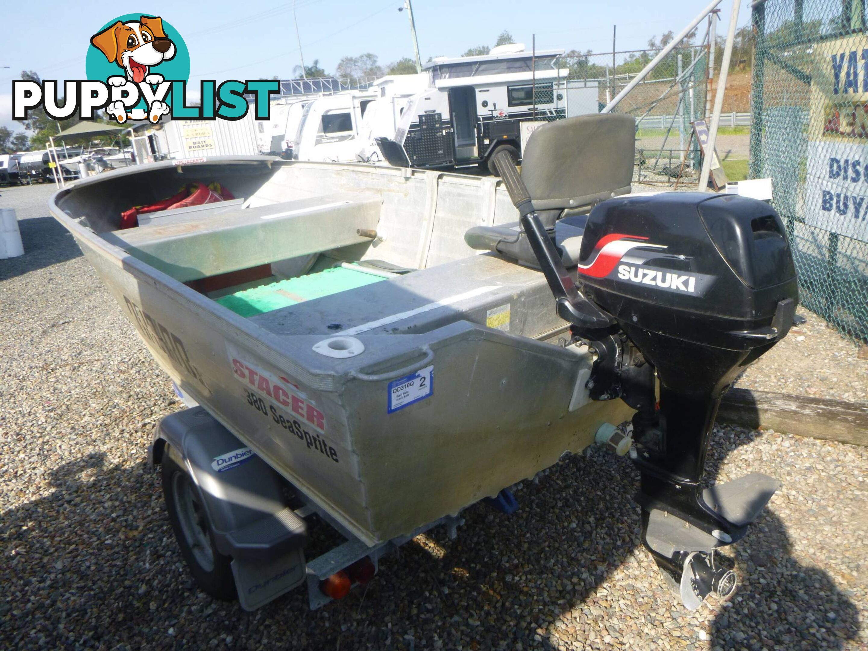 STACER 380 SEASPRITE OPEN DINGY-SUZUKI 15HP-DUNBIER TRAILER