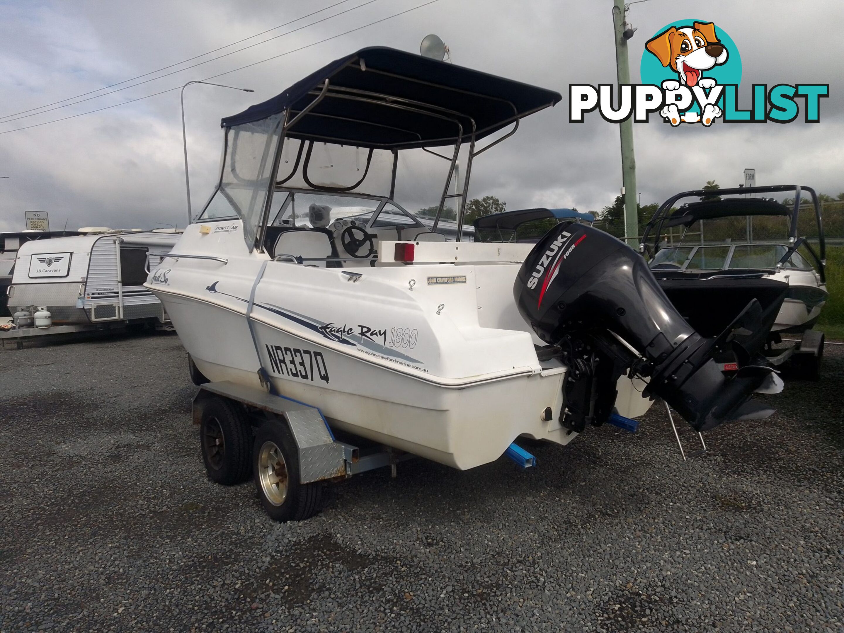 USED 2003 EAGLERAY 1800 SPORTS HALF CABIN WITH A 90HP SUZUKI 4 STROKE OUTBOARD ON A 2003 MODEL SPECIAL DUEL AXLE TRAILER