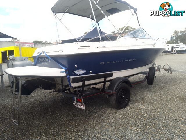 USED 2006 BAYLINER DISCOVERY CUDDY CABIN WITH A FOUR CYLINDER 135HP MERCRUISER ON A KARAVAN SINGLE AXLE TRAILER