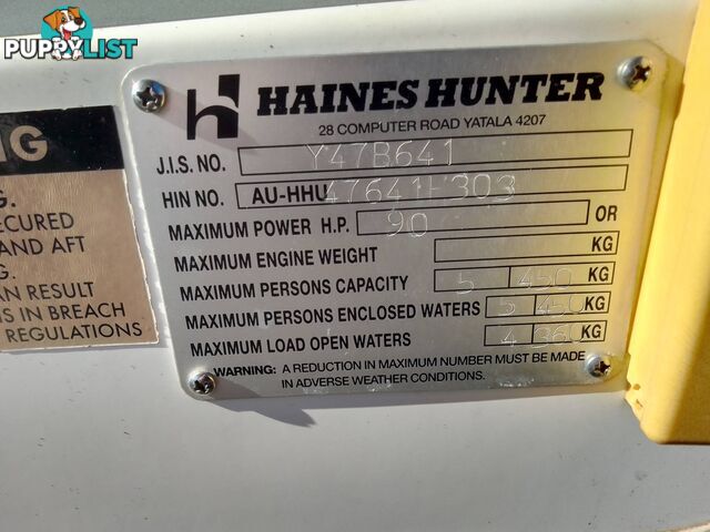 HAINES HUNTER 4.7M HALF CABIN BREEZE CUDDY WITH 75HP MERCURY 2 STROKE AND TRAILER