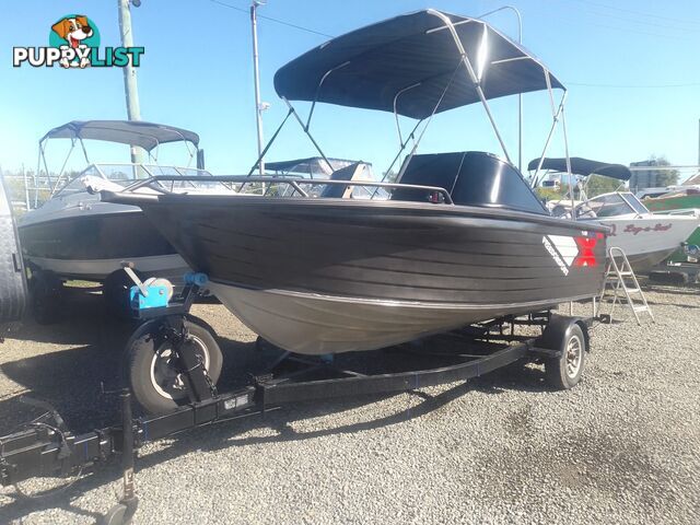 USED 2003 QUINTREX FREEDOM SPORTS 4.75M BOWRIDER WITH A 2002 75HP MERCURY OUTBOARD ON A SPECIAL SINGLE AXLE TRAILER