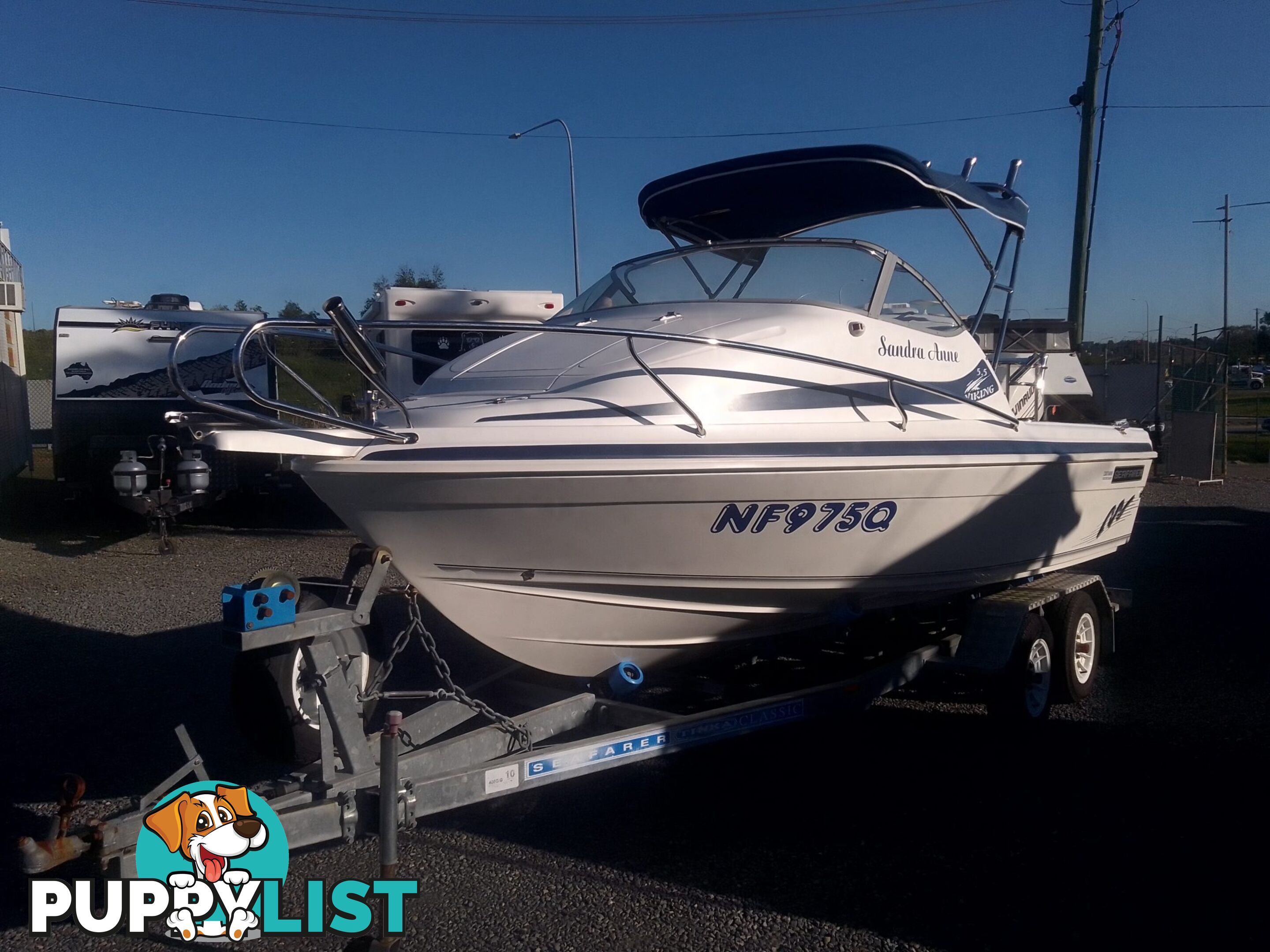USED 2002 SEAFARER VIKING 5.5M CUDDY CABIN WITH A 2002 115HP EVINRUDE OUTBOARD ON A 2002 TINKA SEAFARER SINGLE AXLE TRAILER